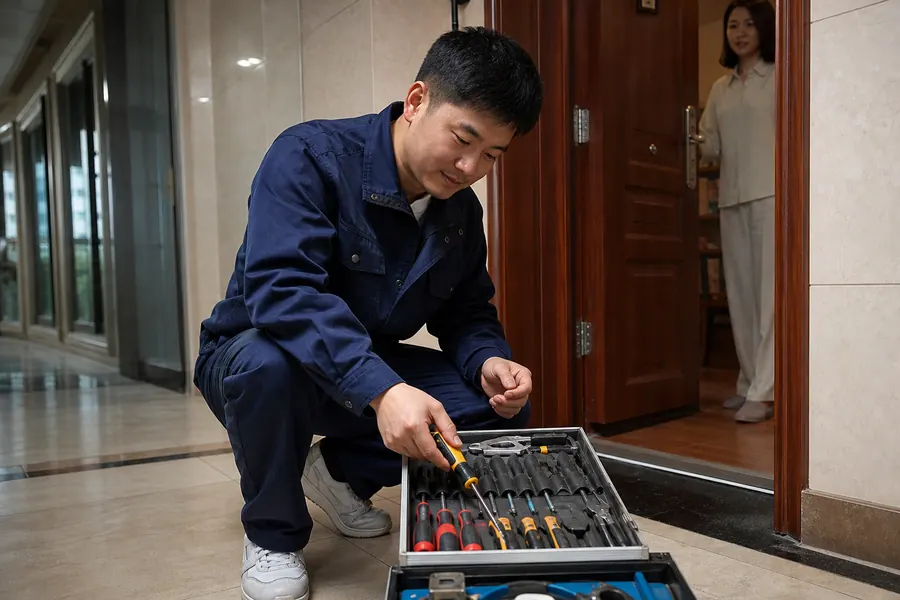 涛涛锁业防盗门开关异常现场服务记录