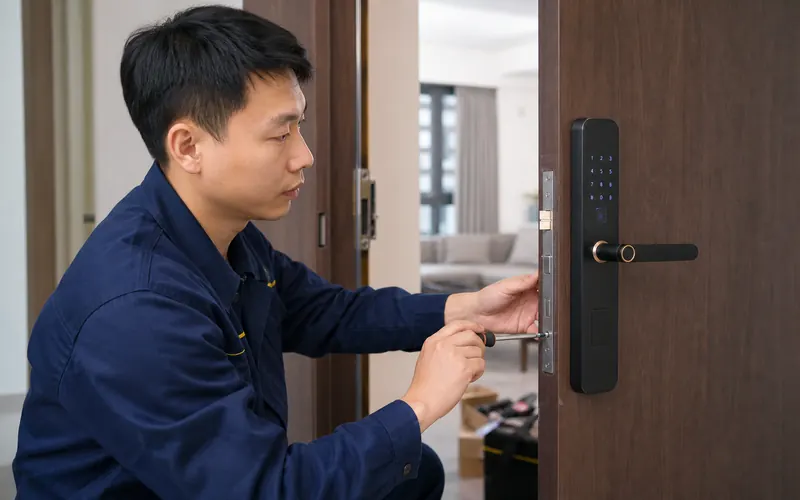 师傅安装调试家用智能门锁